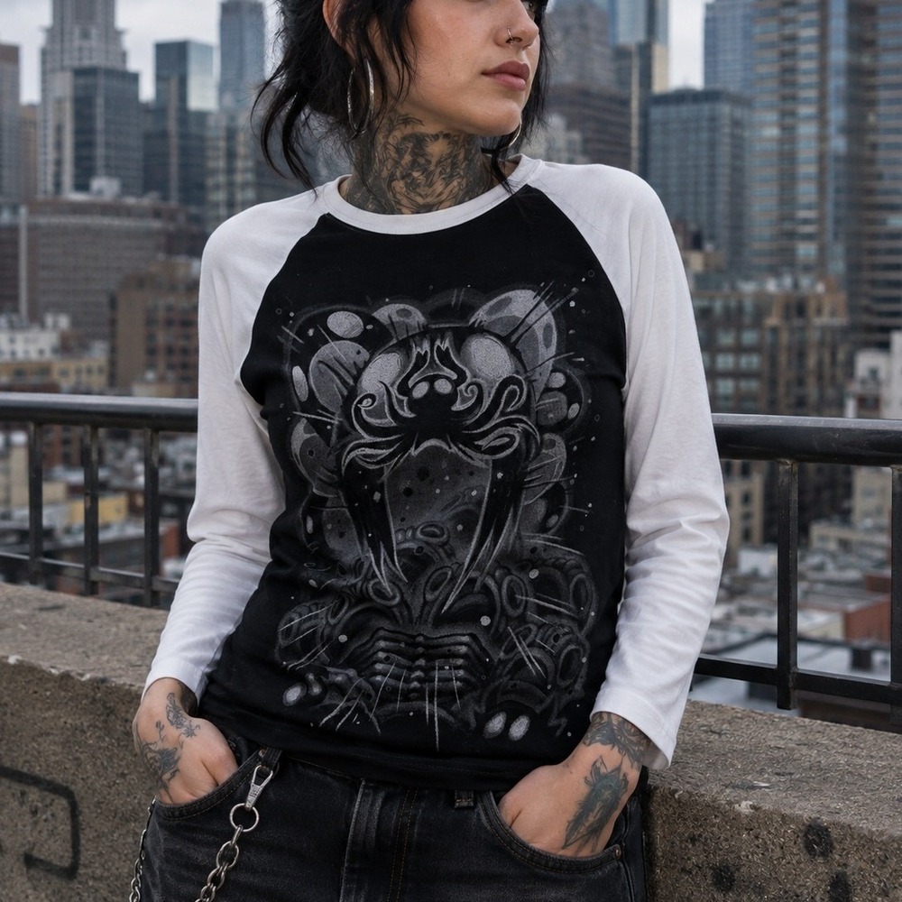 Hollow Knight Fangamer Size Medium Raglan Tee Black White 3/4 Sleeve